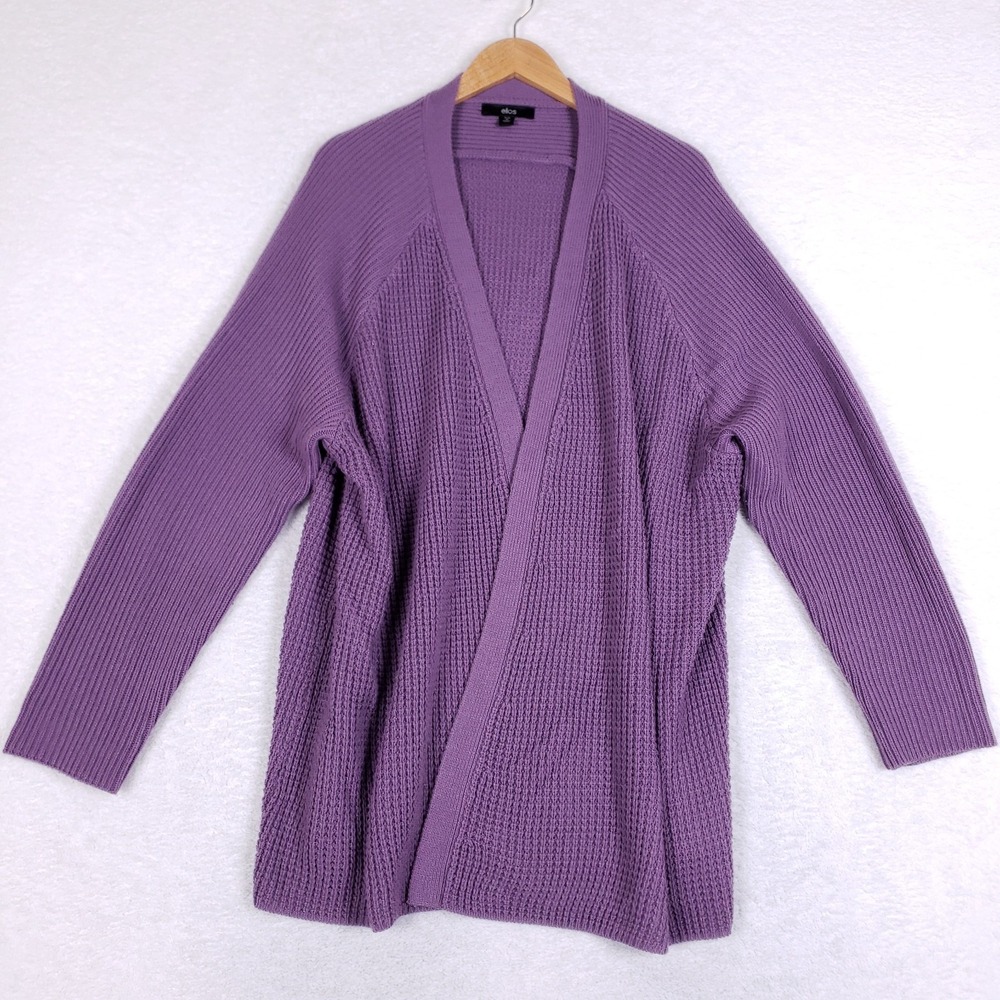 Ellos Chunky Knit Open Front Cardigan 3X Purple Long Sleeve Cozy Oversized